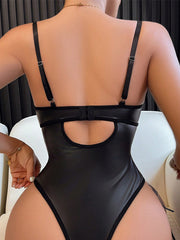 Sexy Women's Lingerie Fishing Net PU Leather Dark Allure Lace Embroidery Straps to Gather Slimming Charm for Women Teddy Lingerie